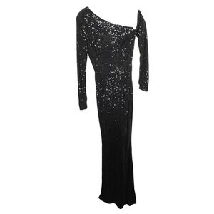 Fashion Nova Black Sequin‎ One Shoulder Long Sleeve Maxi Dress S